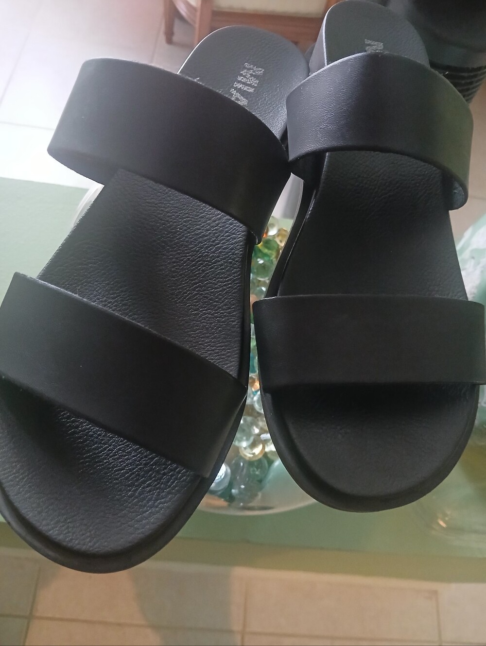 MIA Black Double-Strap Slide Sandals
